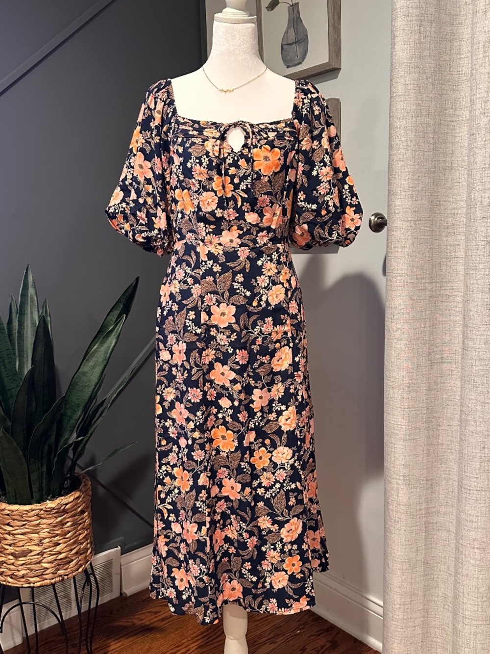 Old Navy Blue and Orange Floral Dress Size Small